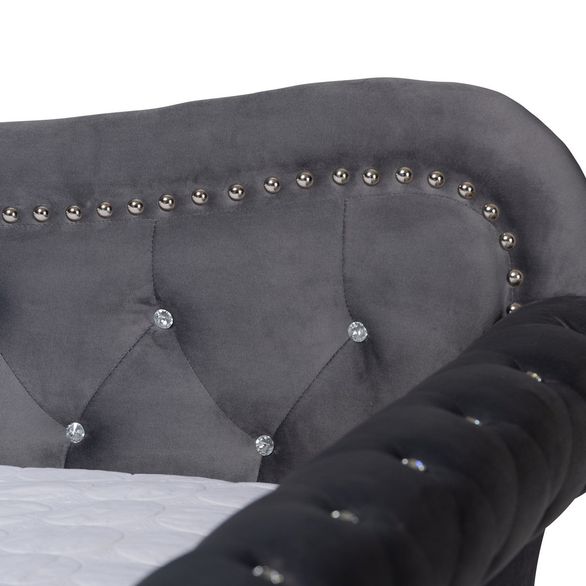 Baxton Studio Abbie Traditional and Transitional Grey Velvet Fabric Upholstered and Crystal Tufted Full Size Daybed with Trundle