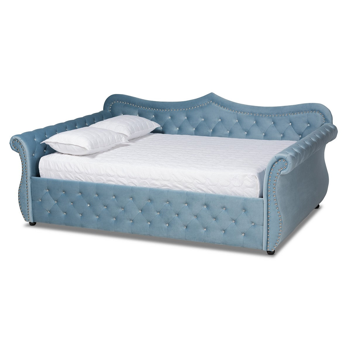 Baxton Studio Abbie Traditional and Transitional Light Blue Velvet Fabric Upholstered and Crystal Tufted Queen Size Daybed Baxton Studio-daybed-Minimal And Modern - 1