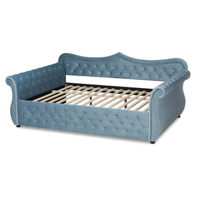 Baxton Studio Abbie Traditional and Transitional Light Blue Velvet Fabric Upholstered and Crystal Tufted Queen Size Daybed