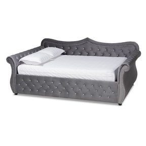 Baxton Studio Abbie Traditional and Transitional Grey Velvet Fabric Upholstered and Crystal Tufted Queen Size Daybed Baxton Studio-daybed-Minimal And Modern - 1