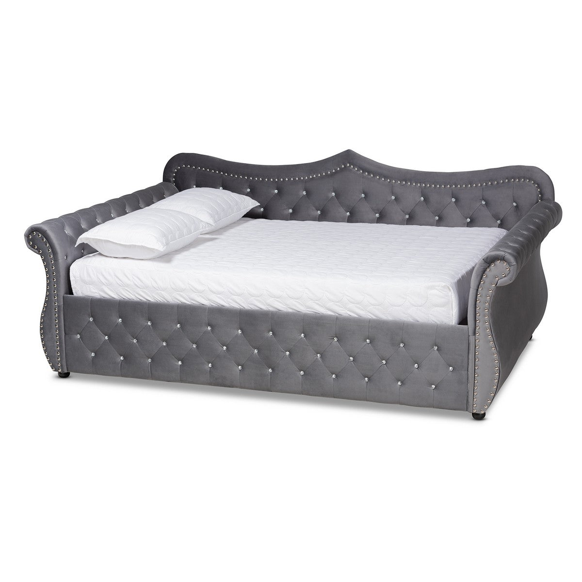 Baxton Studio Abbie Traditional and Transitional Grey Velvet Fabric Upholstered and Crystal Tufted Full Size Daybed  Baxton Studio-daybed-Minimal And Modern - 1