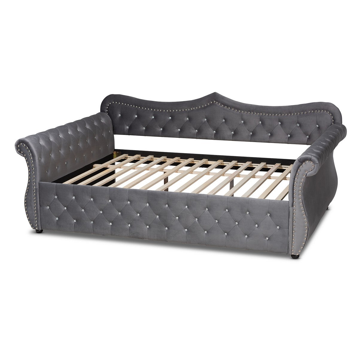 Baxton Studio Abbie Traditional and Transitional Grey Velvet Fabric Upholstered and Crystal Tufted Full Size Daybed
