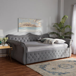 Baxton Studio Abbie Traditional and Transitional Grey Velvet Fabric Upholstered and Crystal Tufted Full Size Daybed
