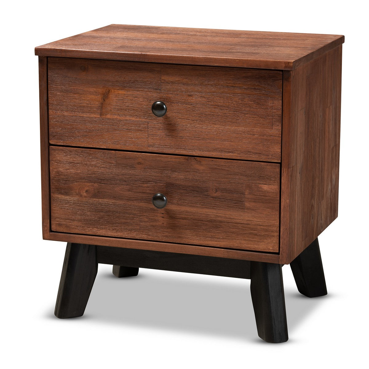 Baxton Studio Calla Modern and Contemporary Brown and Black Oak Finished 2-Drawer Wood Nightstand Baxton Studio-nightstands-Minimal And Modern - 1