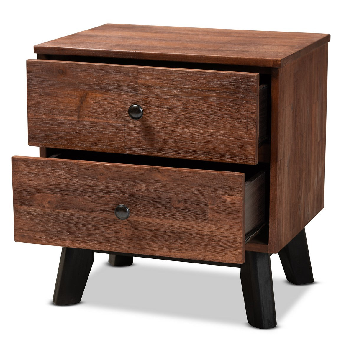 Baxton Studio Calla Modern and Contemporary Brown and Black Oak Finished 2-Drawer Wood Nightstand
