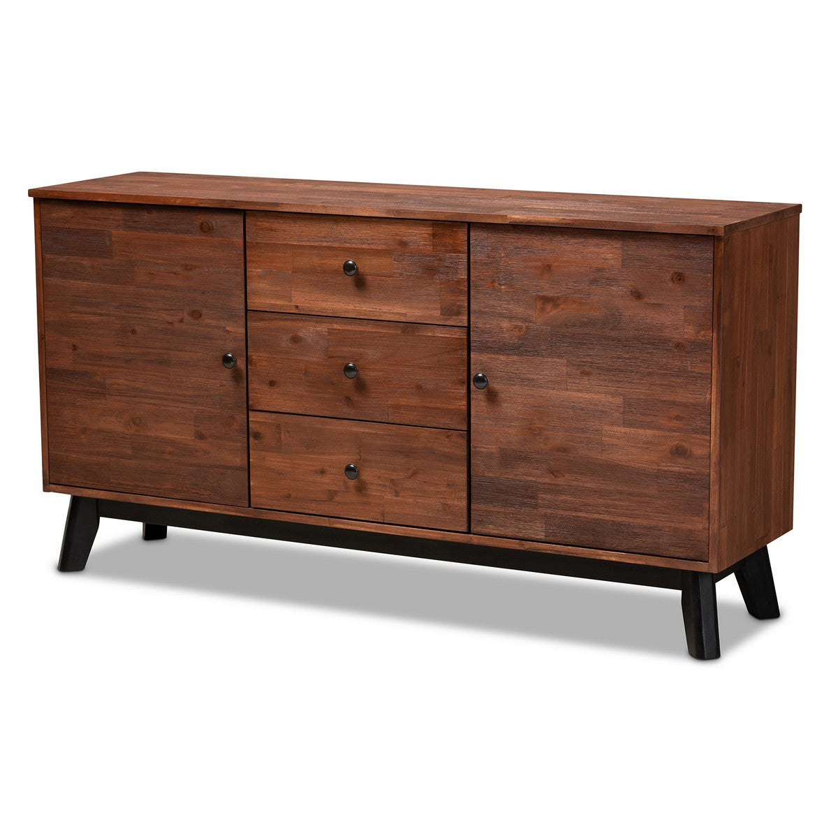 Baxton Studio Calla Modern and Contemporary Brown and Black Oak Finished 2-Door Wood Sideboard Buffet Baxton Studio-Sideboard-Minimal And Modern - 1