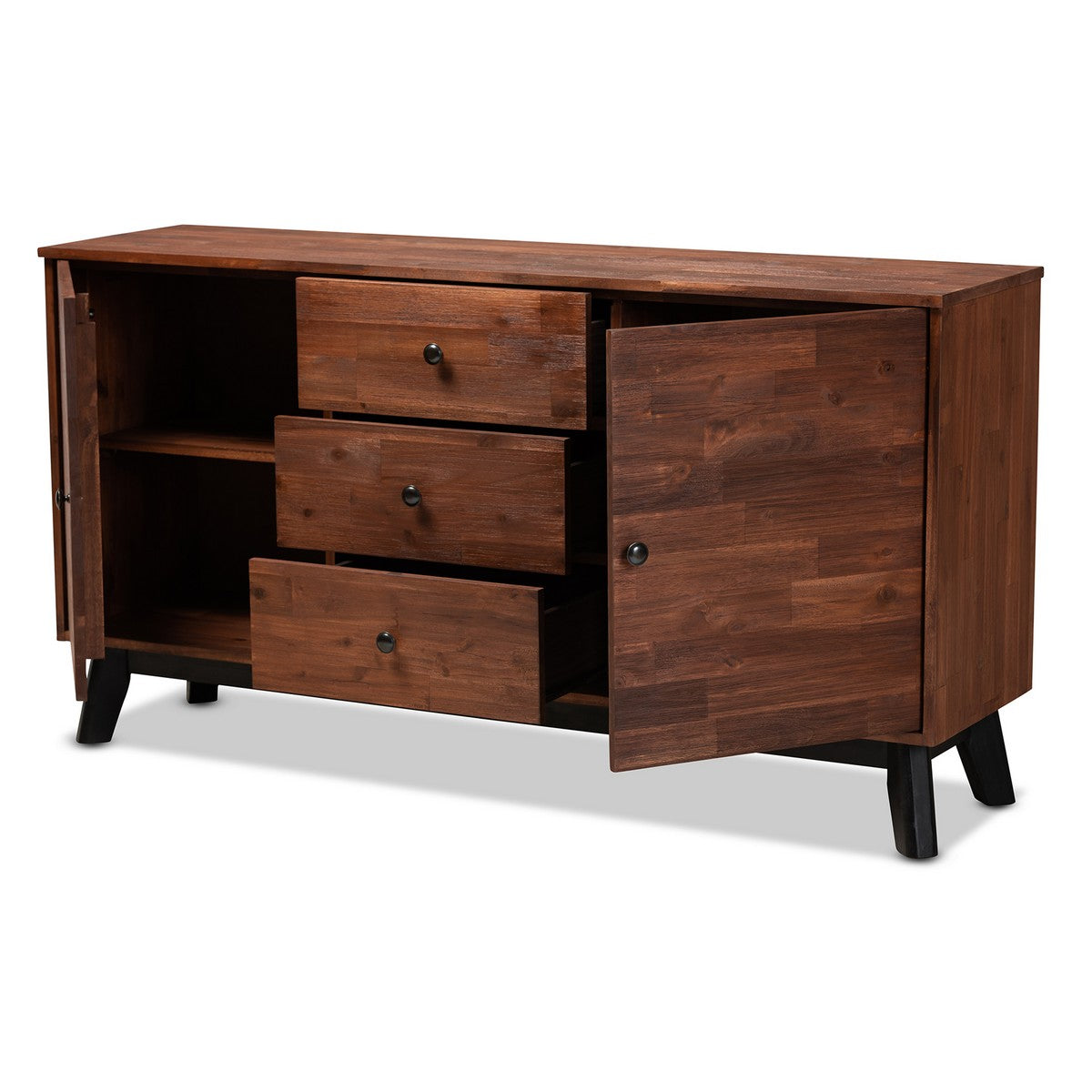 Baxton Studio Calla Modern and Contemporary Brown and Black Oak Finished 2-Door Wood Sideboard Buffet