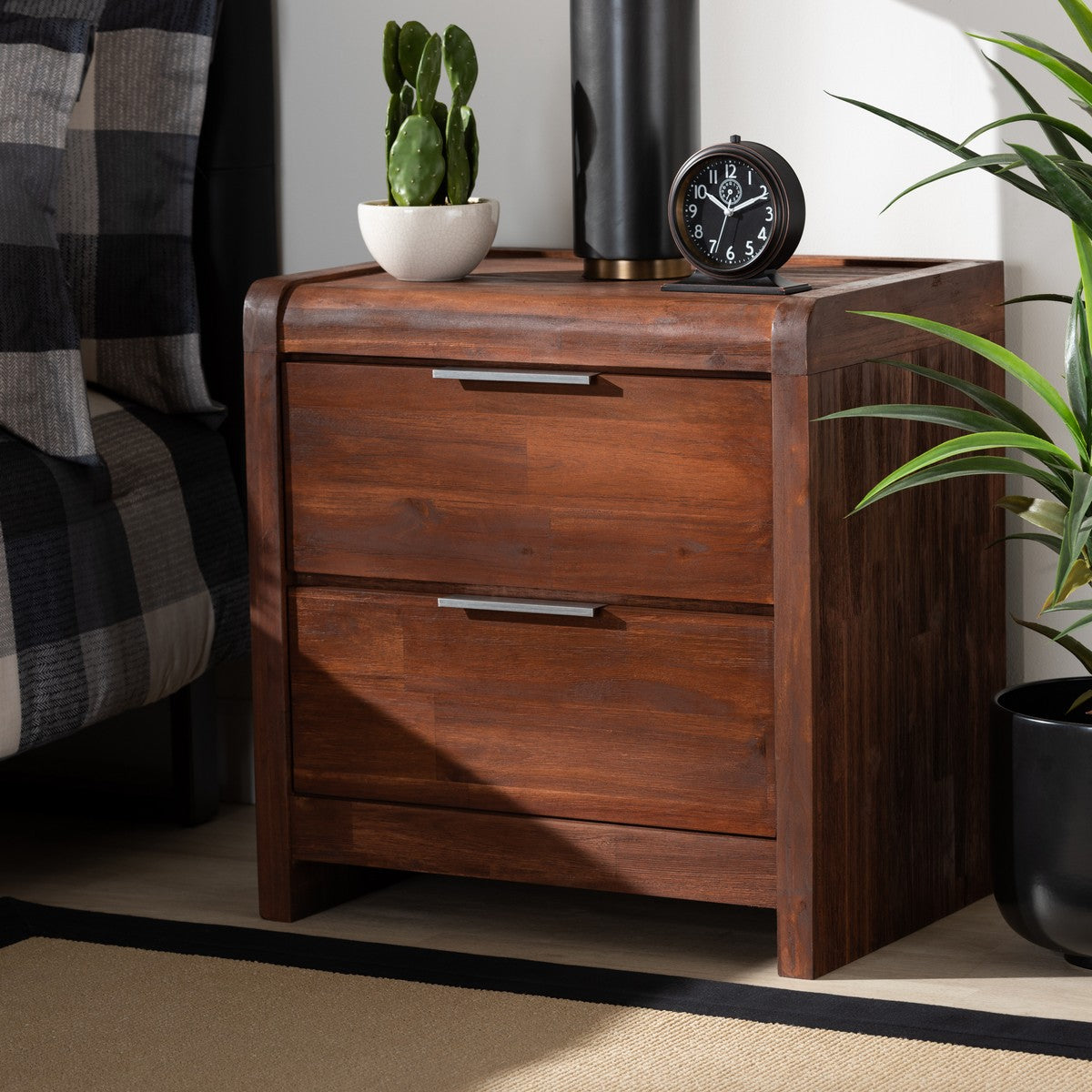 Baxton Studio Torres Modern and Contemporary Brown Oak Finished 2-Drawer Wood Nightstand