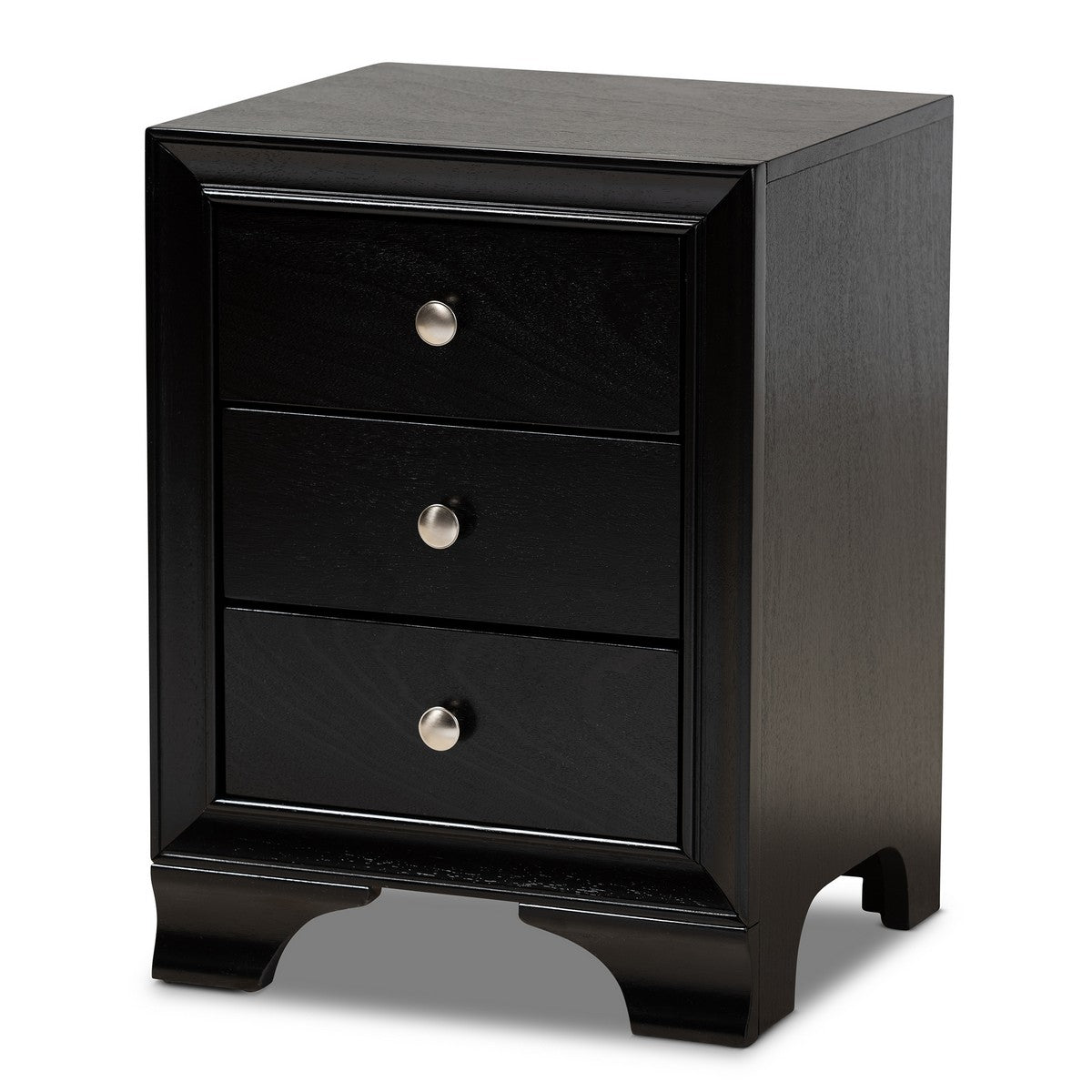 Baxton Studio Gordon Classic and Traditional Black Finished 3-Drawer Wood Nightstand Baxton Studio-nightstands-Minimal And Modern - 1