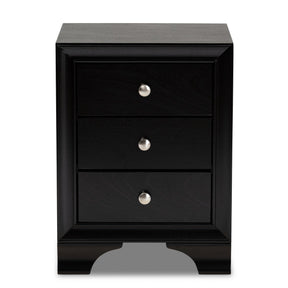 Baxton Studio Gordon Classic and Traditional Black Finished 3-Drawer Wood Nightstand