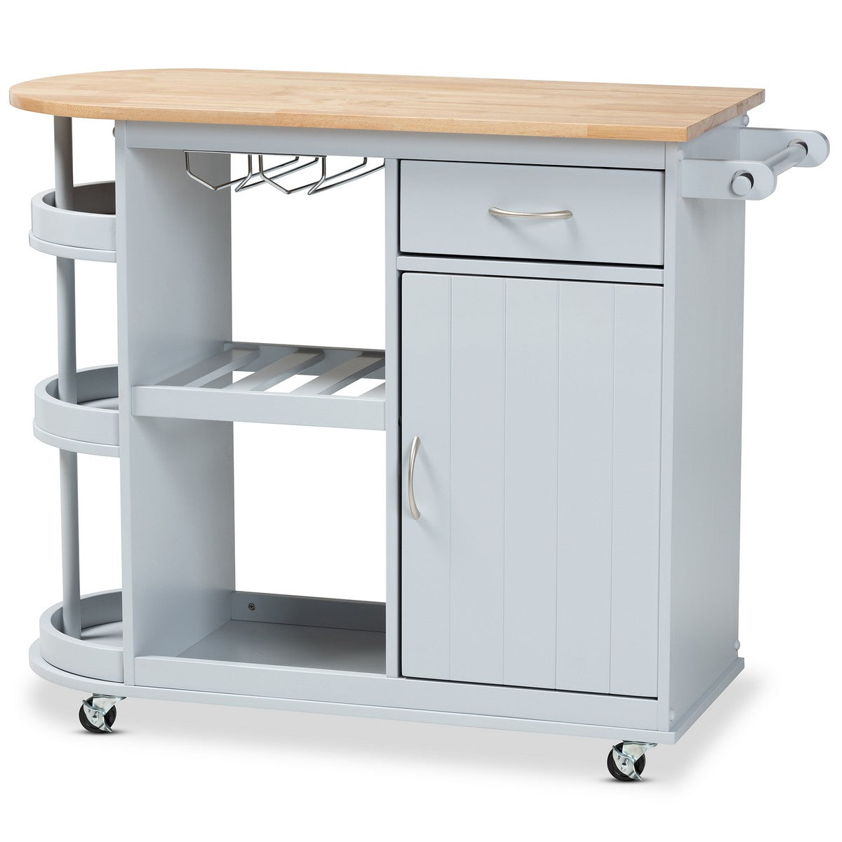 Baxton Studio Donnie Coastal and Farmhouse Two-Tone Light Grey and Natural Finished Wood Kitchen Storage Cart Baxton Studio-Trolleys and Carts-Minimal And Modern - 1