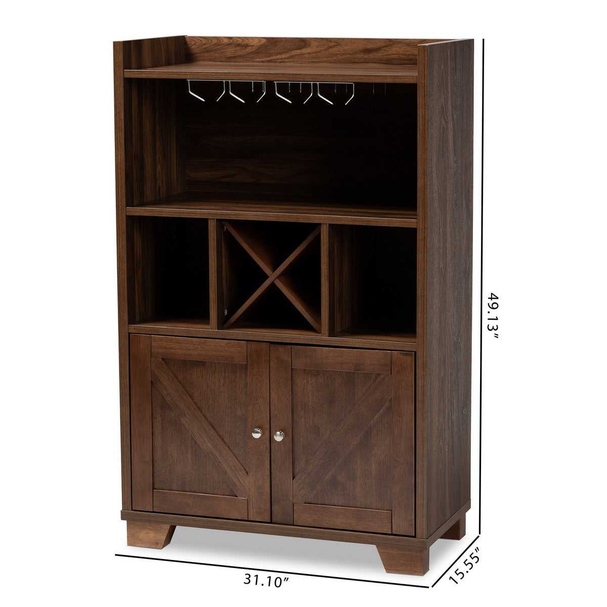 Baxton Studio Carrie Transitional Farmhouse Walnut Brown Finished Wood Wine Storage Cabinet