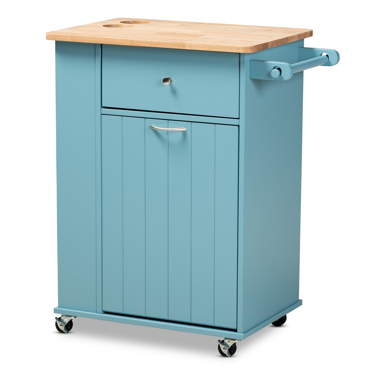 Baxton Studio Liona Modern and Contemporary Sky Blue Finished Wood Kitchen Storage Cart Baxton Studio-Trolleys and Carts-Minimal And Modern - 1