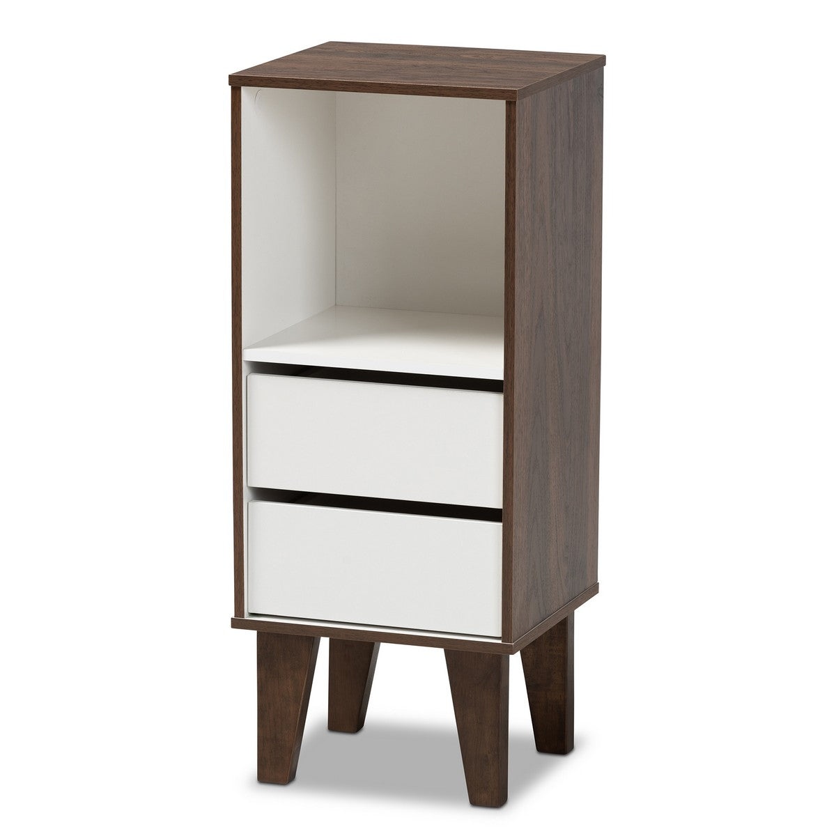 Baxton Studio Senja Modern and Contemporary Two-Tone White and Walnut Brown Finished Wood 2-Drawer Bookcase Baxton Studio-Bookcases-Minimal And Modern - 1