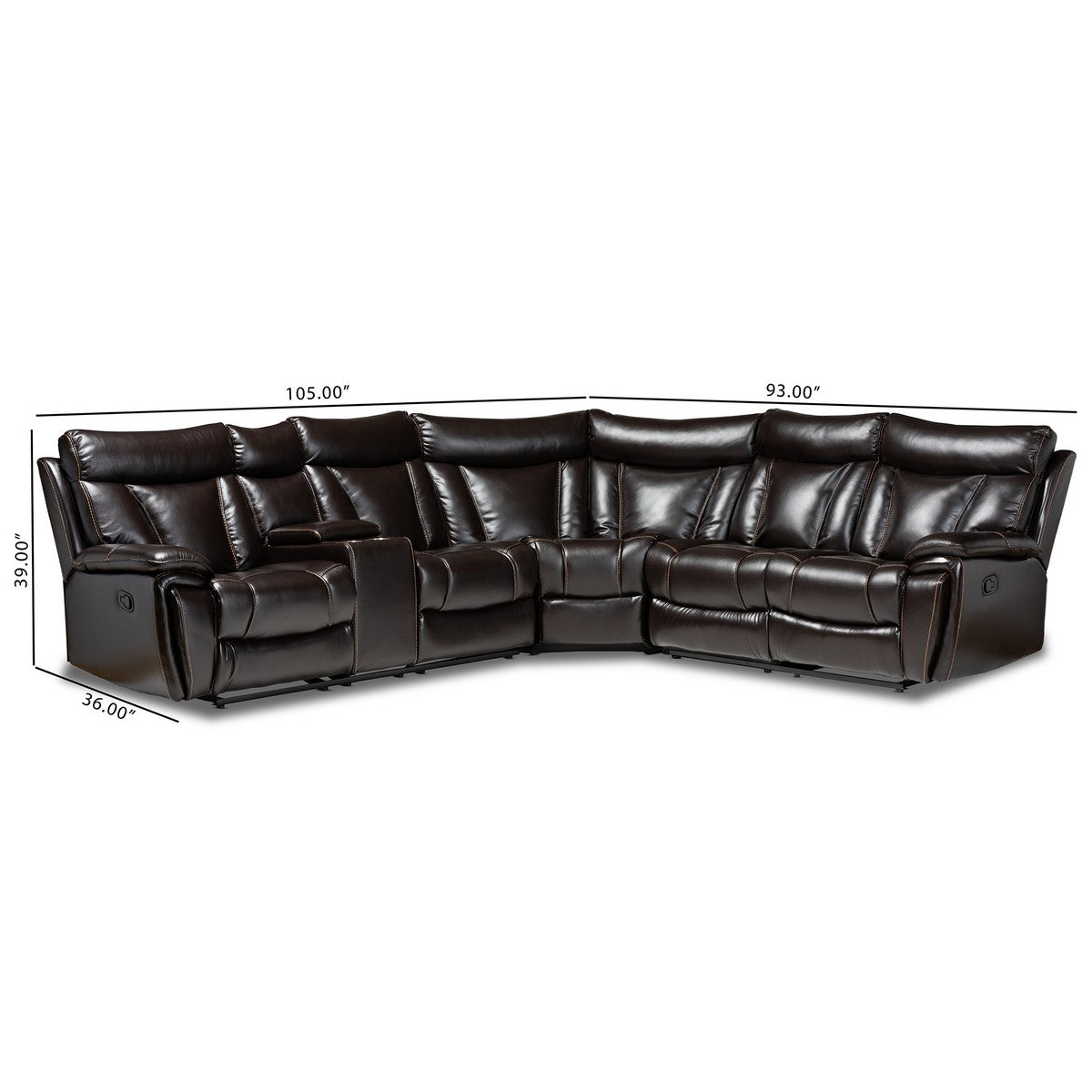 Baxton Studio Lewis Modern and Contemporary Dark Brown Faux Leather Upholstered 6-Piece Reclining Sectional Sofa