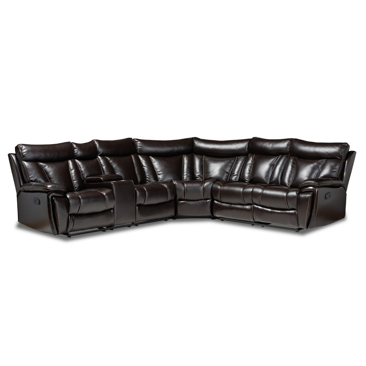Baxton Studio Lewis Modern and Contemporary Dark Brown Faux Leather Upholstered 6-Piece Reclining Sectional Sofa Baxton Studio-sectionals-Minimal And Modern - 1
