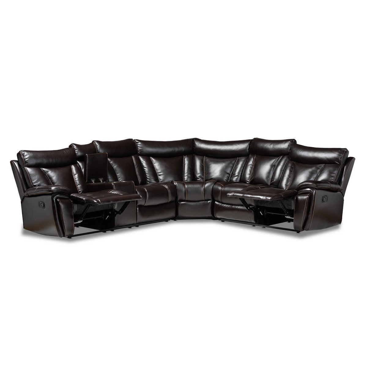 Baxton Studio Lewis Modern and Contemporary Dark Brown Faux Leather Upholstered 6-Piece Reclining Sectional Sofa