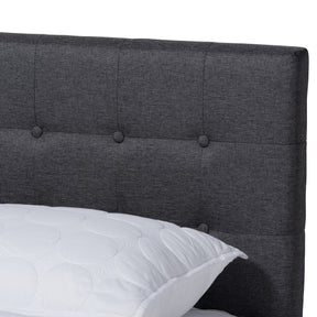 Baxton Studio Devan Mid-Century Modern Dark Grey Fabric Upholstered Walnut Brown Finished Wood Queen Size Platform Bed