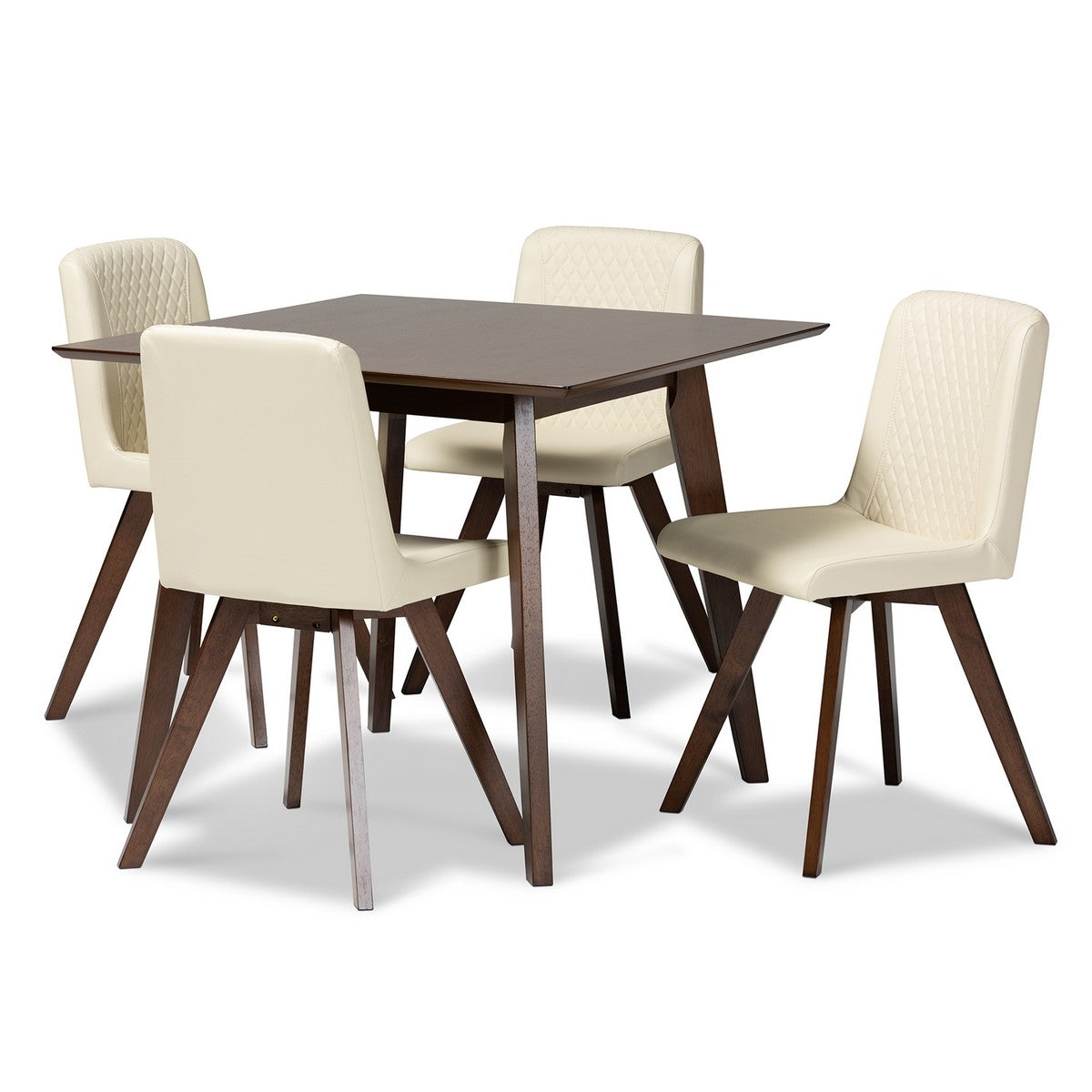 Baxton Studio Pernille Modern Transitional Cream Faux Leather Upholstered Walnut Finished Wood 5-Piece Dining Set Baxton Studio-Dining Sets-Minimal And Modern - 1