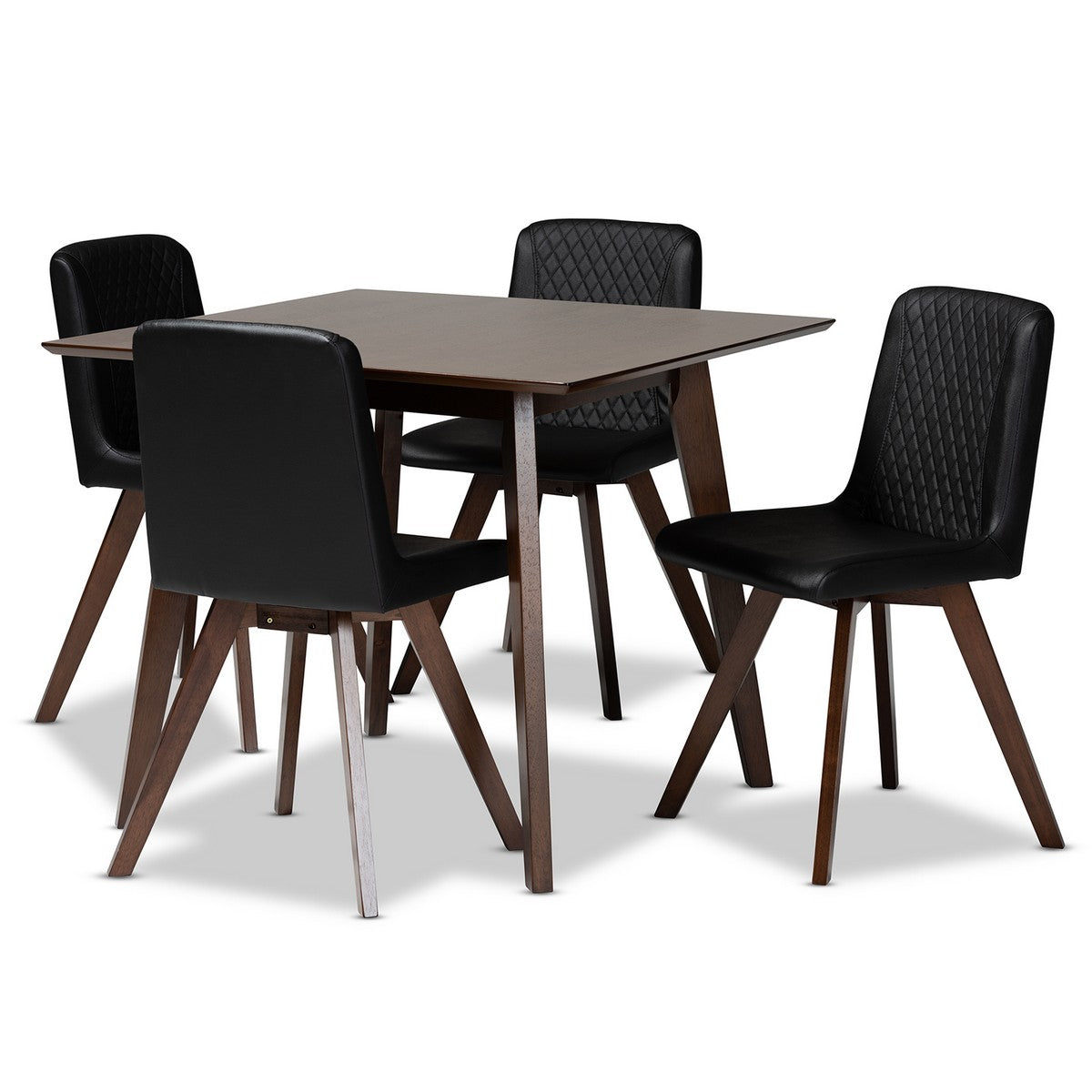 Baxton Studio Pernille Modern Transitional Black Faux Leather Upholstered Walnut Finished Wood 5-Piece Dining Set Baxton Studio-Dining Sets-Minimal And Modern - 1