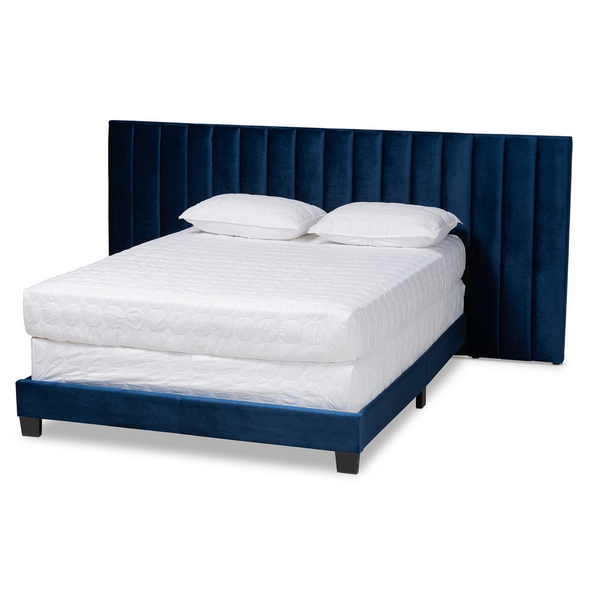 Baxton Studio Fiorenza Glam and Luxe Navy Blue Velvet Fabric Upholstered King Size Panel Bed with Extra Wide Channel Tufted Headboard Baxton Studio-beds-Minimal And Modern - 1