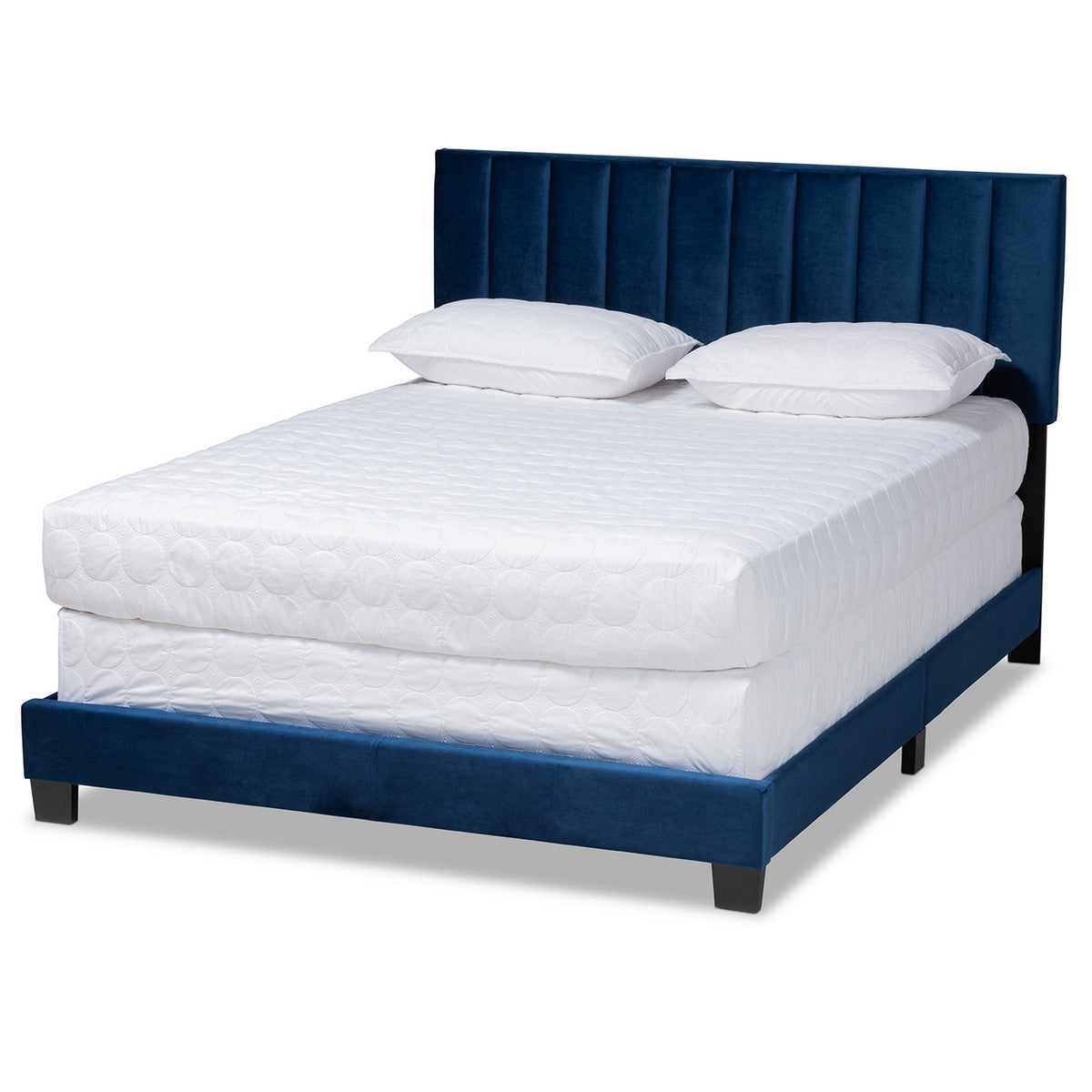 Baxton Studio Clare Glam and Luxe Navy Blue Velvet Fabric Upholstered King Size Panel Bed with Channel Tufted Headboard Baxton Studio-beds-Minimal And Modern - 1