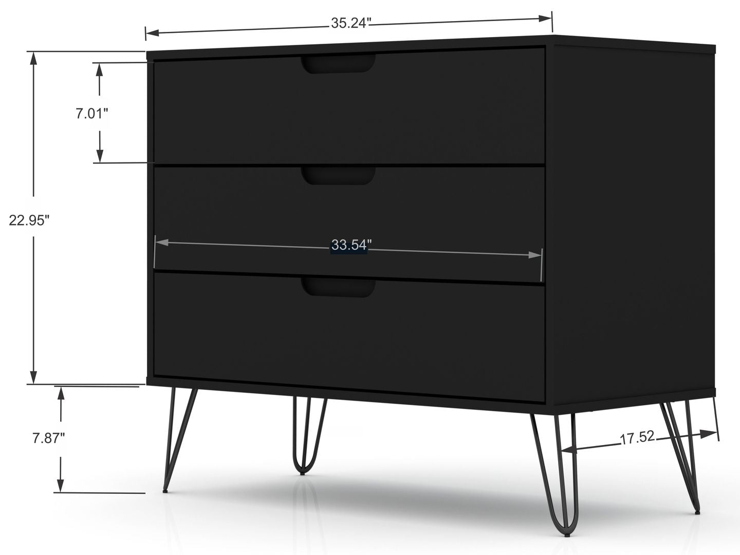 Manhattan Comfort Rockefeller Mic Century- Modern Dresser and Nightstand with Drawers- Set of 2 in Black
