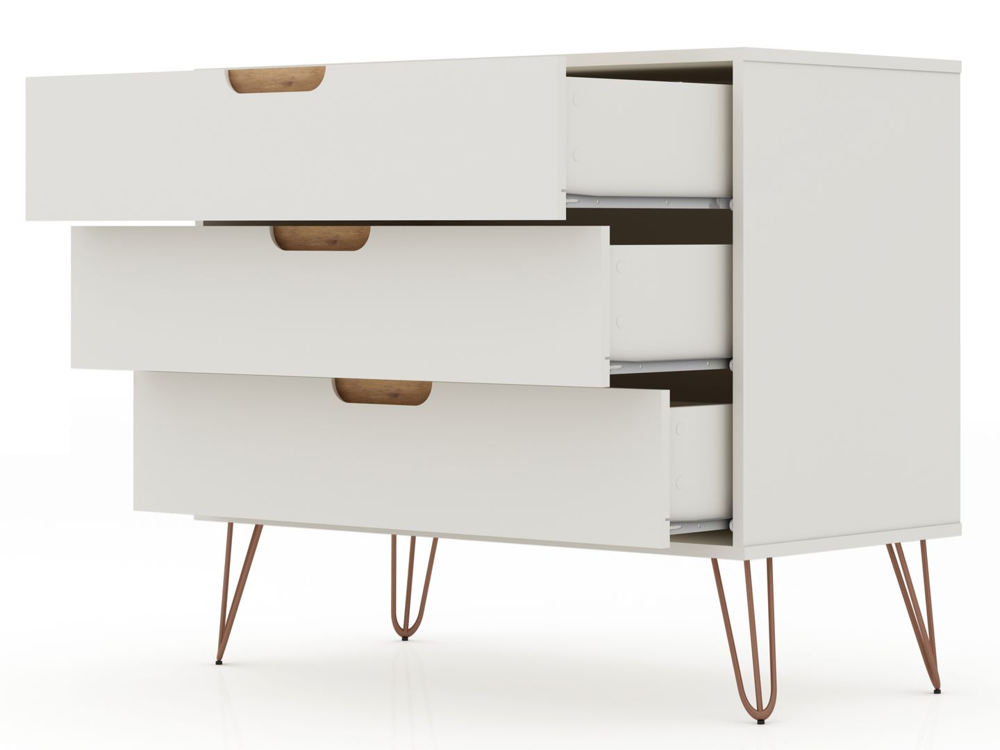 Manhattan Comfort Rockefeller Mic Century- Modern Dresser and Nightstand with Drawers- Set of 2 in Off White and Nature