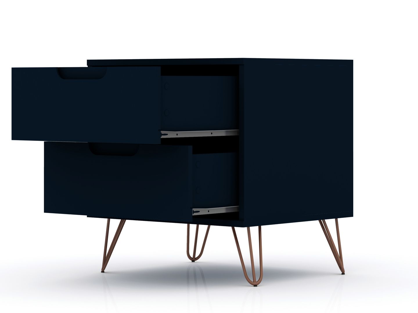 Manhattan Comfort Rockefeller Mic Century- Modern Dresser and Nightstand with Drawers- Set of 2 in Tatiana Midnight Blue