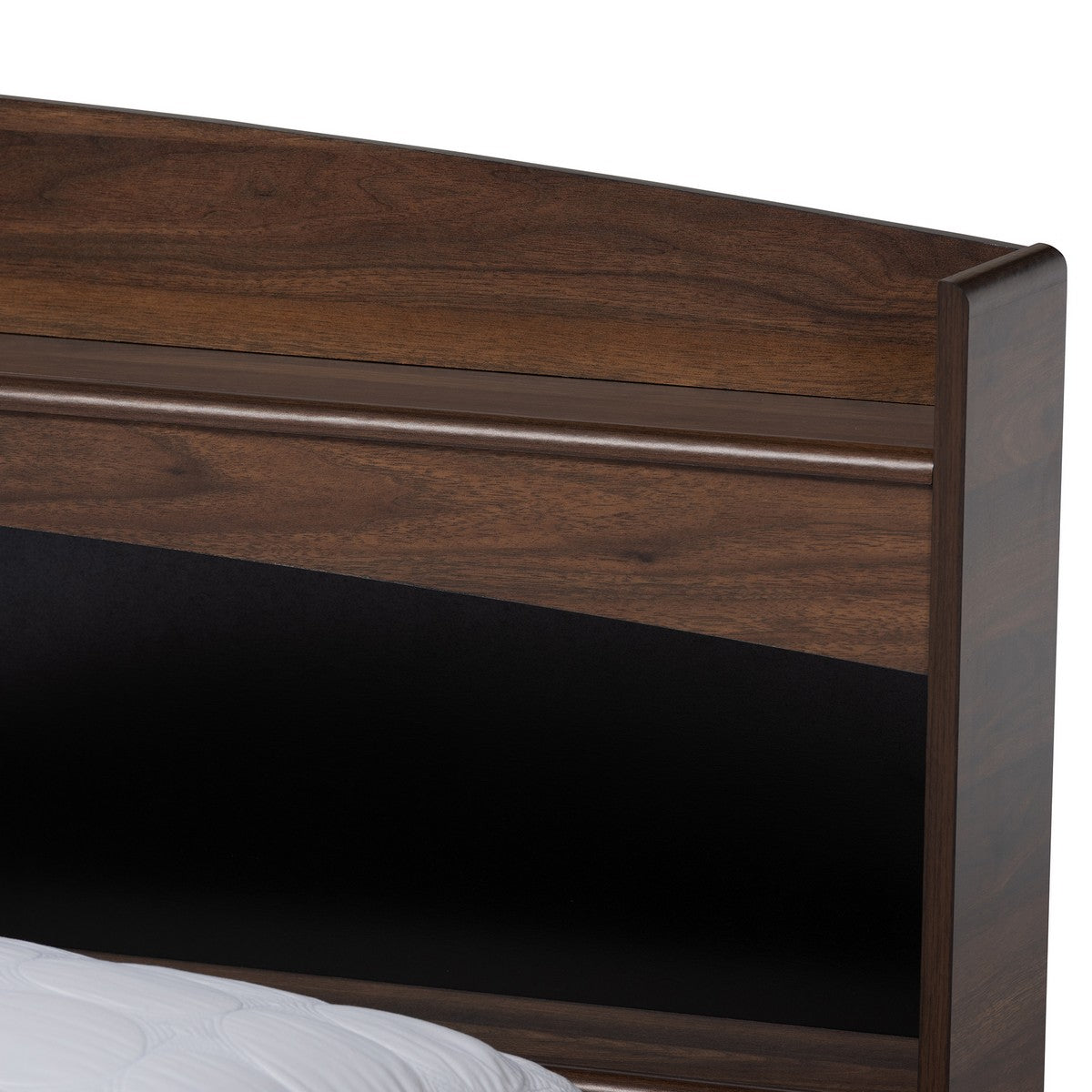 Baxton Studio Christopher Modern and Contemporary Rustic Walnut Brown Finished Wood Queen Size Platform Bed with Shelves