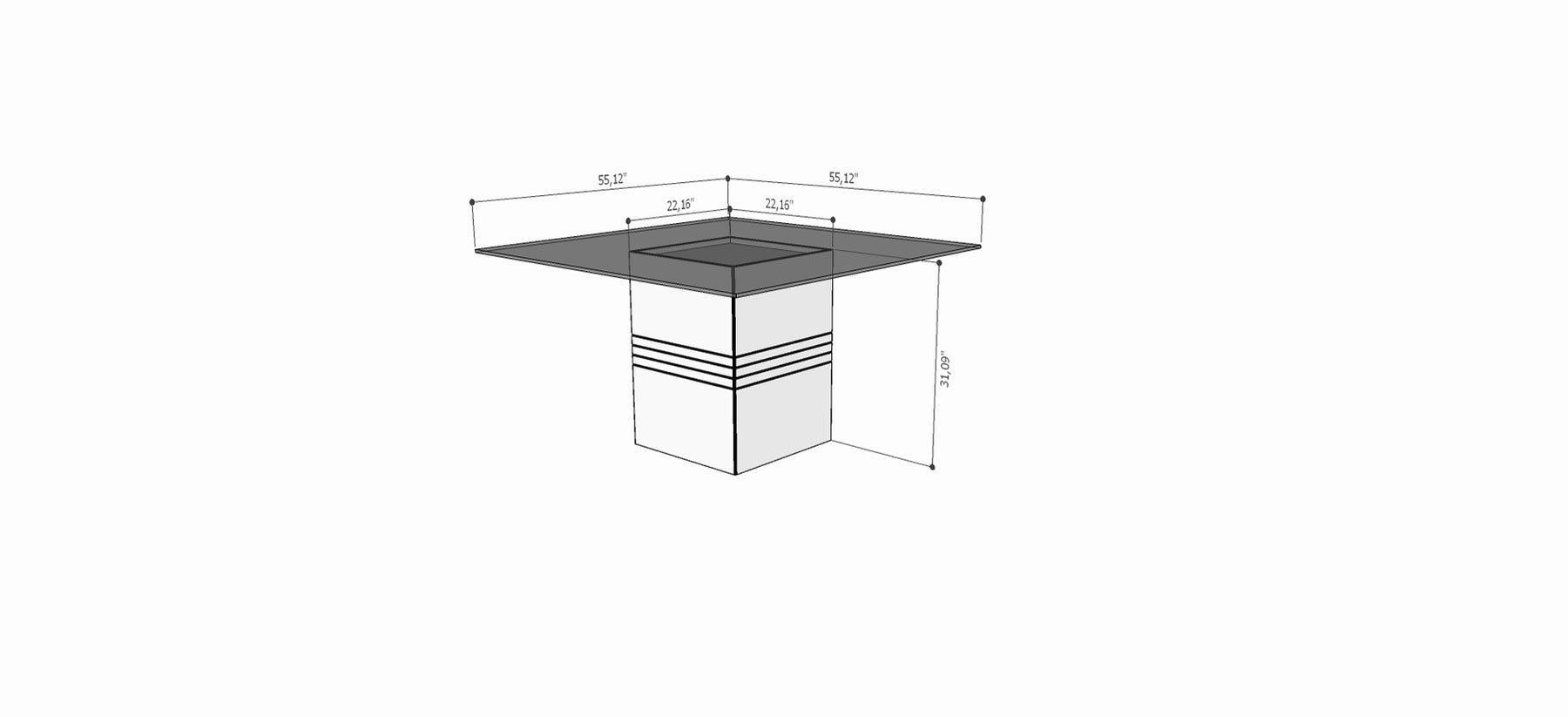 Manhattan Comfort Perry 1.8 - 55.12 in Sleek Tempered Glass Table Top in Nut Brown-Minimal & Modern