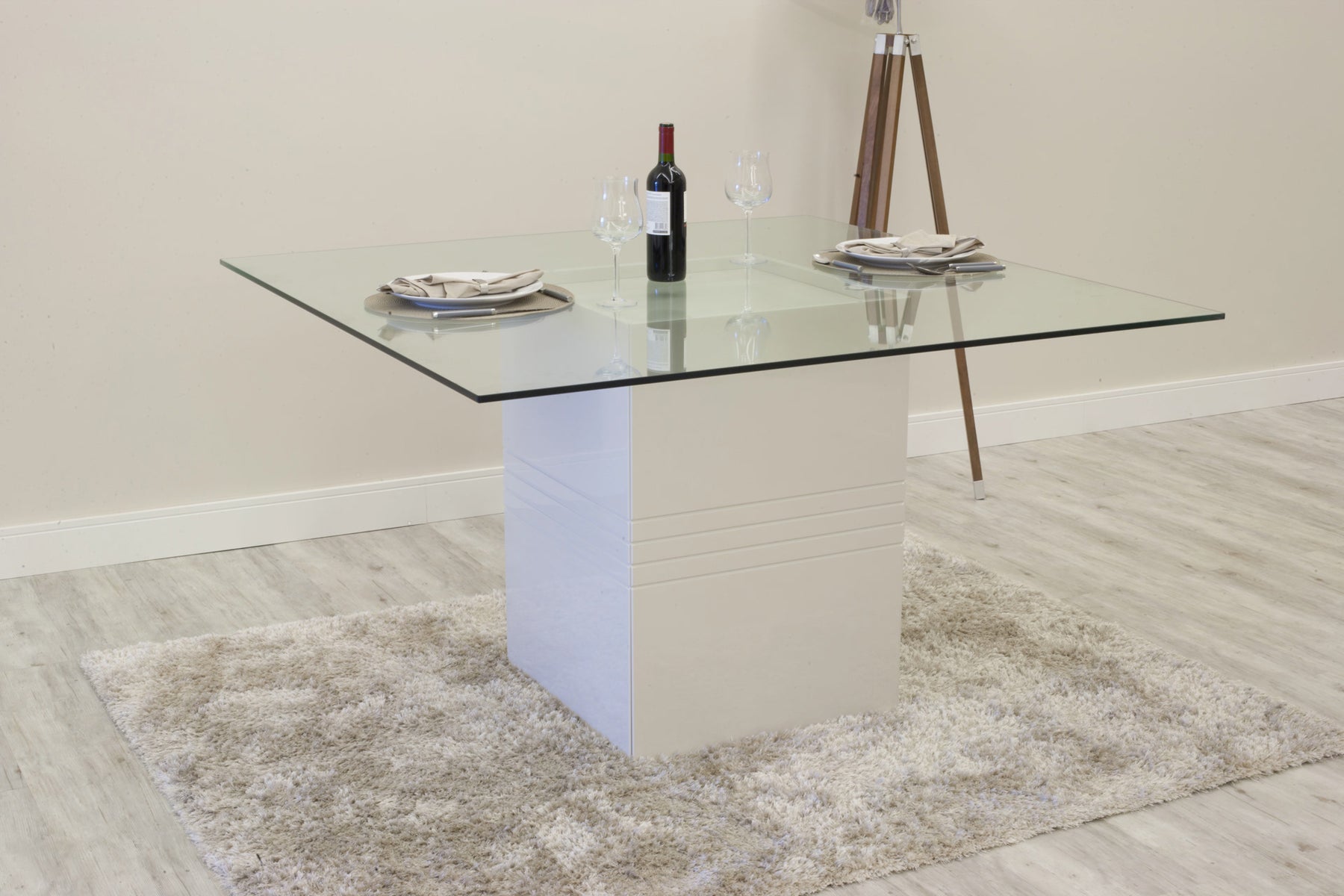 Manhattan Comfort Perry 1.8 - 55.12 in Sleek Tempered Glass Table Top in Off-White-Minimal & Modern
