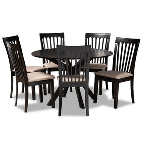 Baxton Studio Lore Modern and Contemporary Sand Fabric Upholstered and Dark Brown Finished Wood 7-Piece Dining Set Baxton Studio-Dining Sets-Minimal And Modern - 1