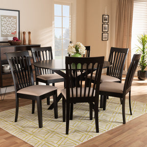 Baxton Studio Lore Modern and Contemporary Sand Fabric Upholstered and Dark Brown Finished Wood 7-Piece Dining Set