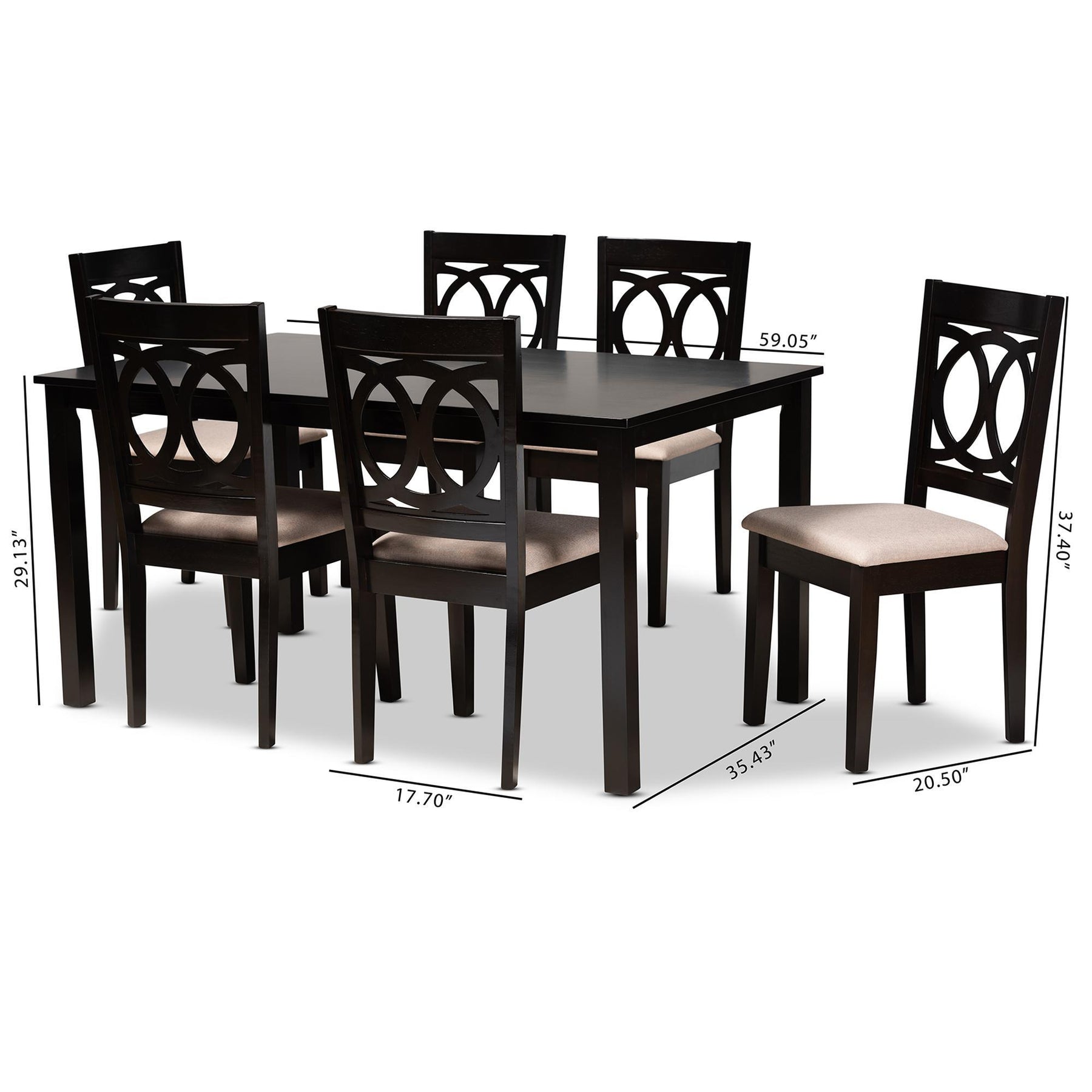 Baxton Studio Lenoir Modern And Contemporary Sand Fabric Upholstered Espresso Brown Finished Wood 7-Piece Dining Set - RH315C-Sand/Dark Brown-7PC Dining Set