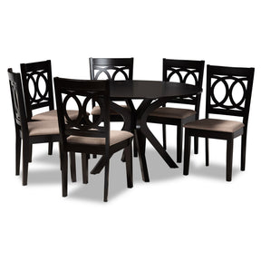 Baxton Studio Sanne Modern and Contemporary Sand Fabric Upholstered and Dark Brown Finished Wood 7-Piece Dining Set Baxton Studio-Dining Sets-Minimal And Modern - 1