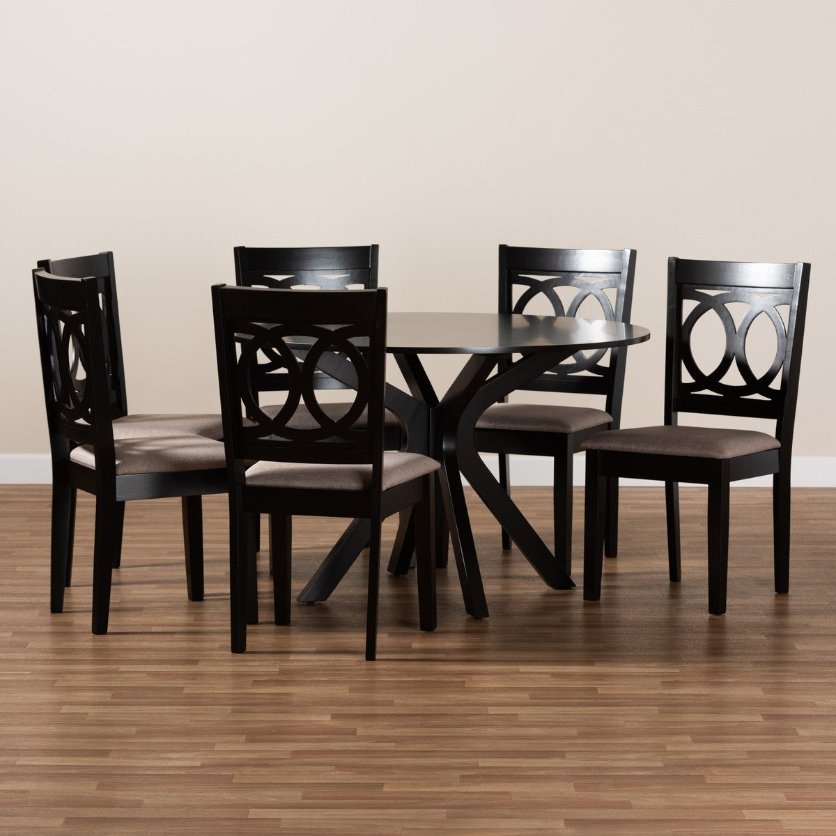 Baxton Studio Sanne Modern and Contemporary Sand Fabric Upholstered and Dark Brown Finished Wood 7-Piece Dining Set