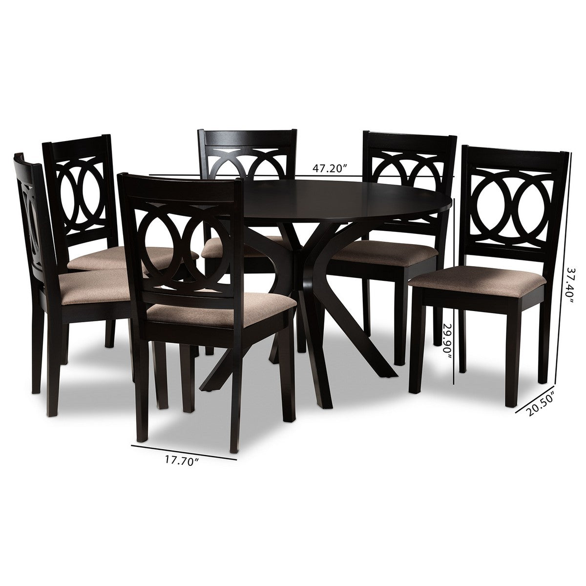 Baxton Studio Sanne Modern and Contemporary Sand Fabric Upholstered and Dark Brown Finished Wood 7-Piece Dining Set