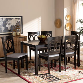 Baxton Studio Lenoir Modern And Contemporary Grey Fabric Upholstered Espresso Brown Finished Wood 7-Piece Dining Set - RH315C-Grey/Dark Brown-7PC Dining Set