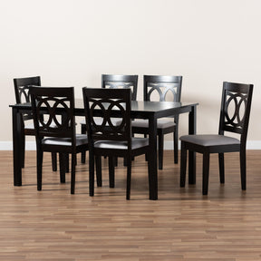 Baxton Studio Lenoir Modern And Contemporary Grey Fabric Upholstered Espresso Brown Finished Wood 7-Piece Dining Set - RH315C-Grey/Dark Brown-7PC Dining Set