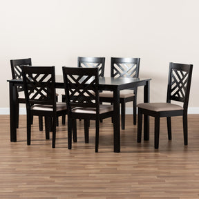 Baxton Studio Caron Modern And Contemporary Sand Fabric Upholstered Espresso Brown Finished Wood 7-Piece Dining Set - RH317C-Sand/Dark Brown-7PC Dining Set
