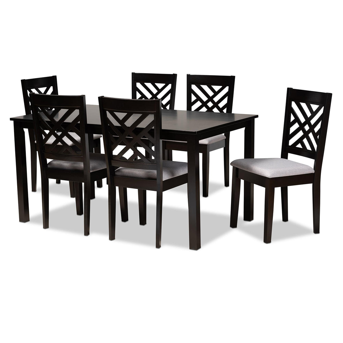 Baxton Studio Caron Modern And Contemporary Grey Fabric Upholstered Espresso Brown Finished Wood 7-Piece Dining Set - RH317C-Grey/Dark Brown-7PC Dining Set
