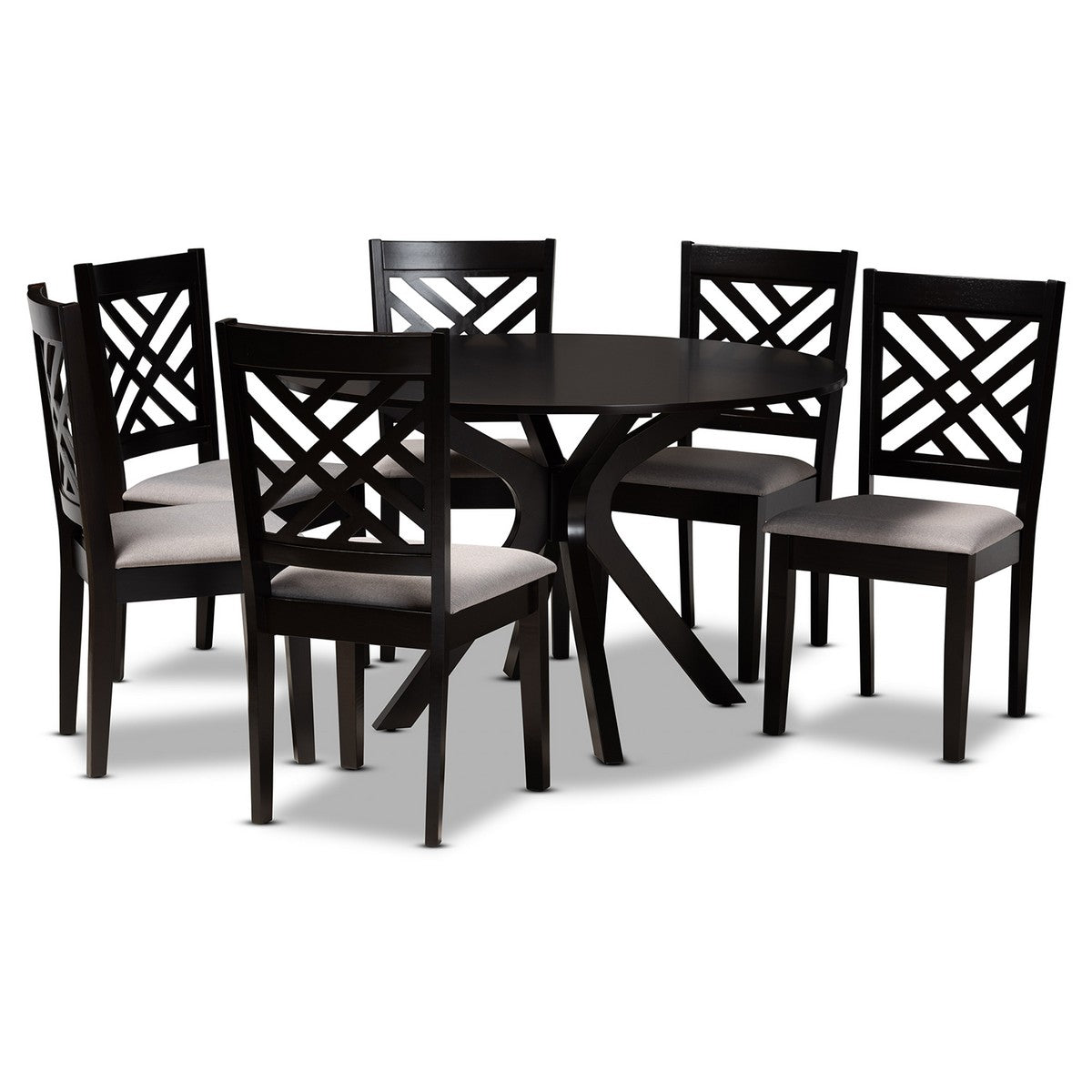 Baxton Studio Norah Modern and Contemporary Grey Fabric Upholstered and Dark Brown Finished Wood 7-Piece Dining Set Baxton Studio-Dining Sets-Minimal And Modern - 1