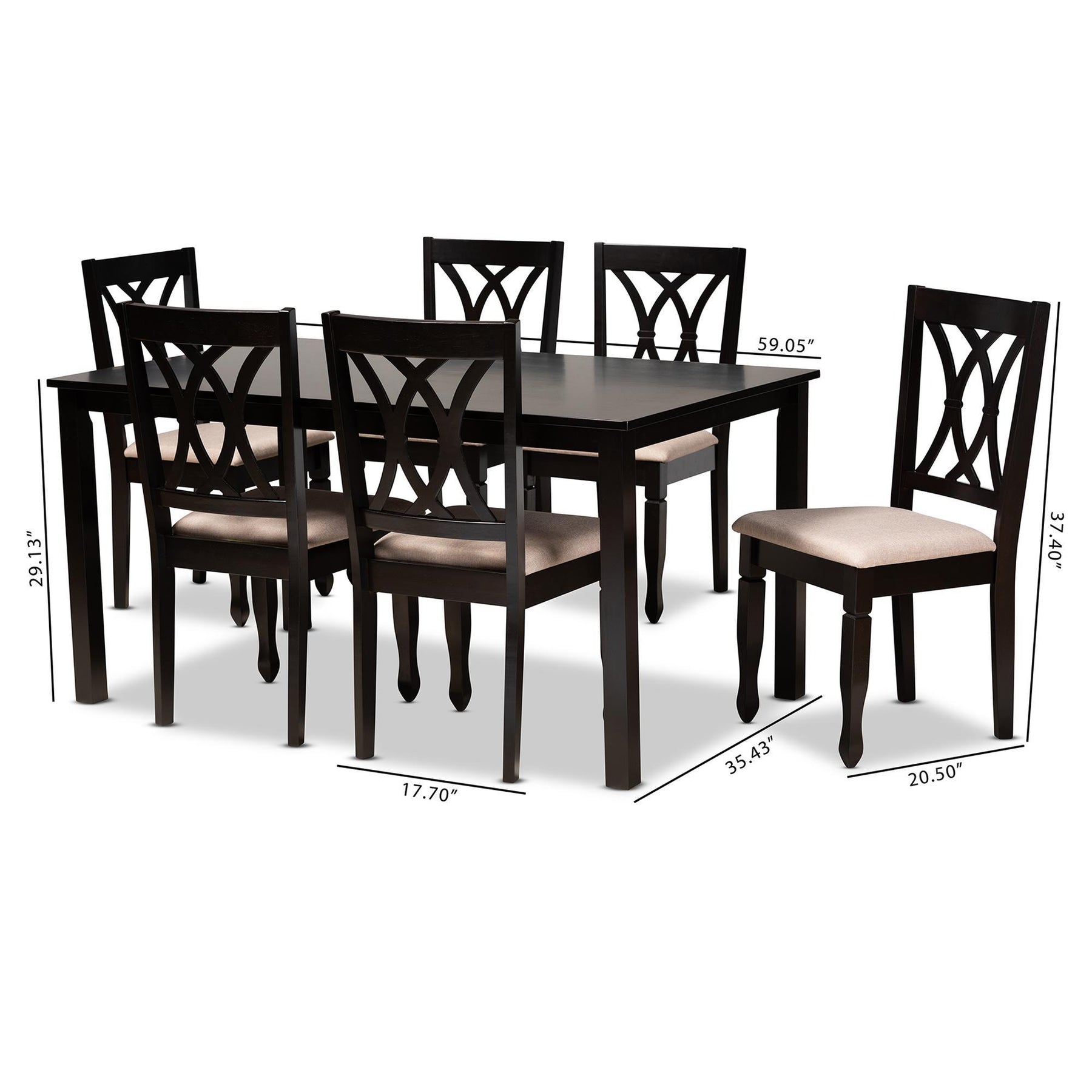 Baxton Studio Reneau Modern And Contemporary Sand Fabric Upholstered Espresso Brown Finished Wood 7-Piece Dining Set - RH316C-Sand/Dark Brown-7PC Dining Set