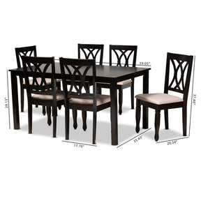 Baxton Studio Reneau Modern And Contemporary Sand Fabric Upholstered Espresso Brown Finished Wood 7-Piece Dining Set - RH316C-Sand/Dark Brown-7PC Dining Set