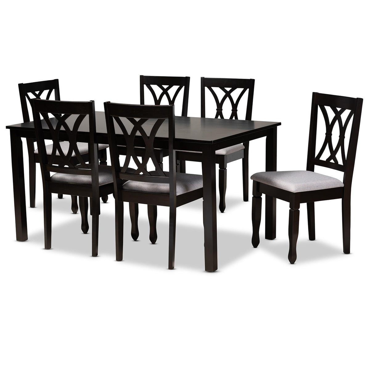 Baxton Studio Reneau Modern And Contemporary Grey Fabric Upholstered Espresso Brown Finished Wood 7-Piece Dining Set - RH316C-Grey/Dark Brown-7PC Dining Set