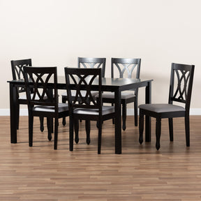 Baxton Studio Reneau Modern And Contemporary Grey Fabric Upholstered Espresso Brown Finished Wood 7-Piece Dining Set - RH316C-Grey/Dark Brown-7PC Dining Set