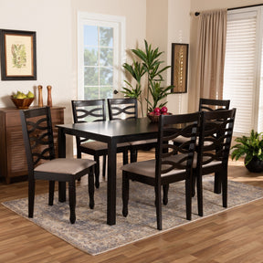 Baxton Studio Lanier Modern and Contemporary Sand Fabric Upholstered Dark Brown Finished Wood 7-Piece Dining Set