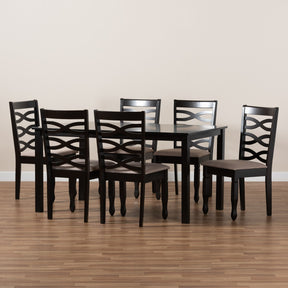 Baxton Studio Lanier Modern and Contemporary Sand Fabric Upholstered Dark Brown Finished Wood 7-Piece Dining Set