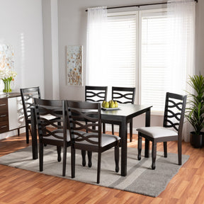 Baxton Studio Lanier Modern and Contemporary Grey Fabric Upholstered and Dark Brown Finished Wood 7-Piece Dining Set